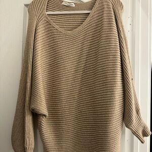 Anthropologie Ribbed V-Neck Sweater - Beige